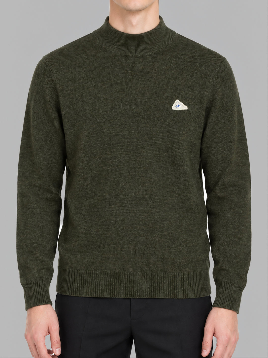 Men Green Solid Turtle Neck Full Sleeve Pullover
