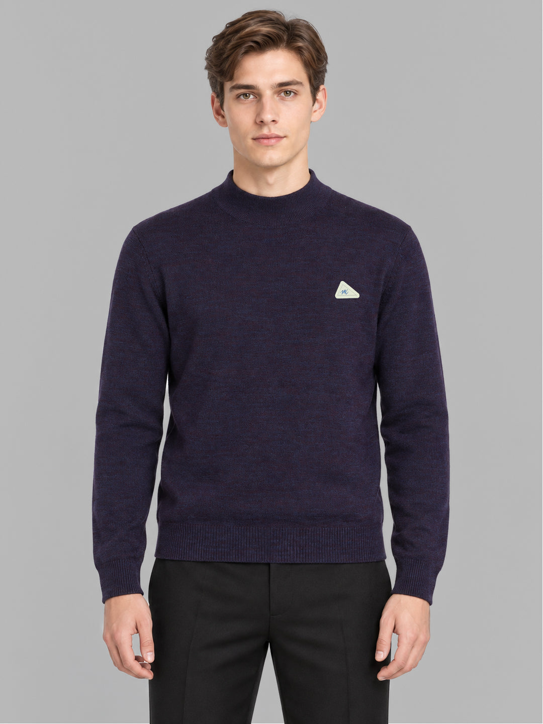 Men Purple Solid Turtle Neck Full Sleeve Pullover