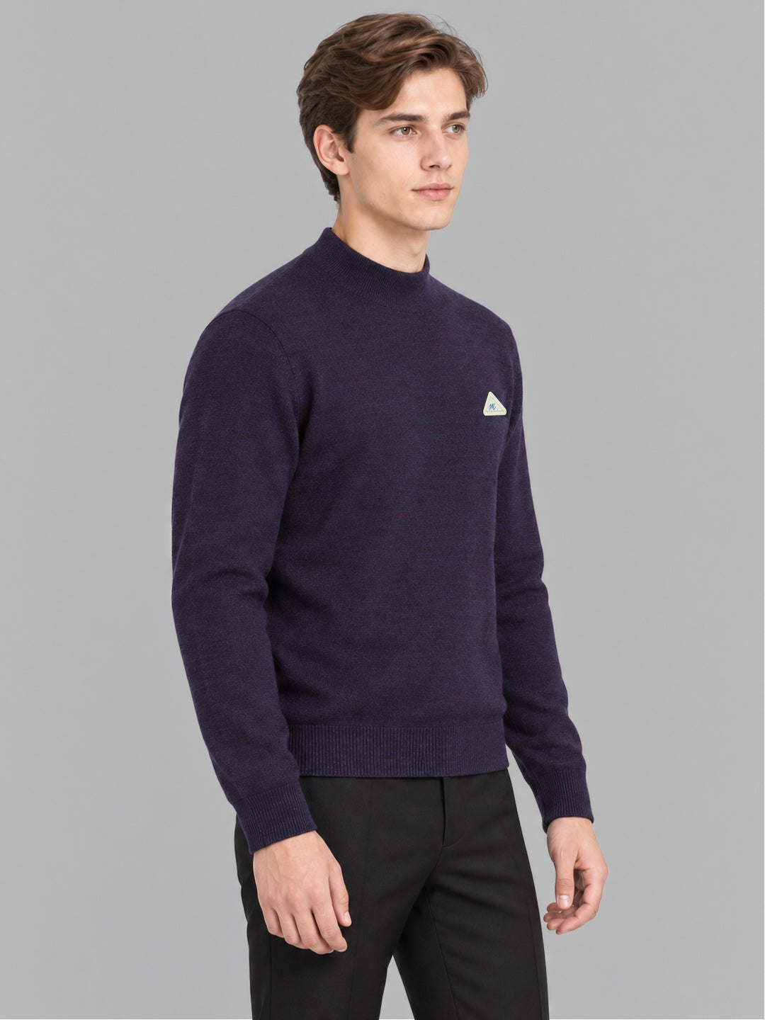 Men Purple Solid Turtle Neck Full Sleeve Pullover