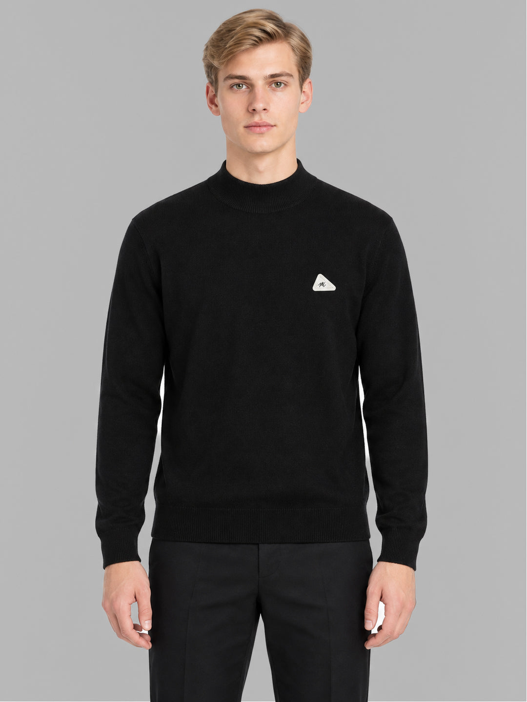 Men Black Solid Turtle Neck Full Sleeve Pullover