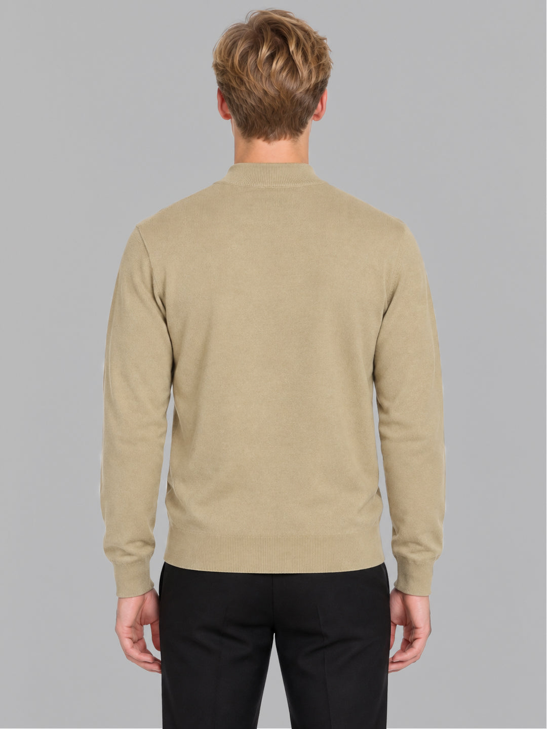 Men Camel Brown Solid Turtle Neck Full Sleeve Pullover