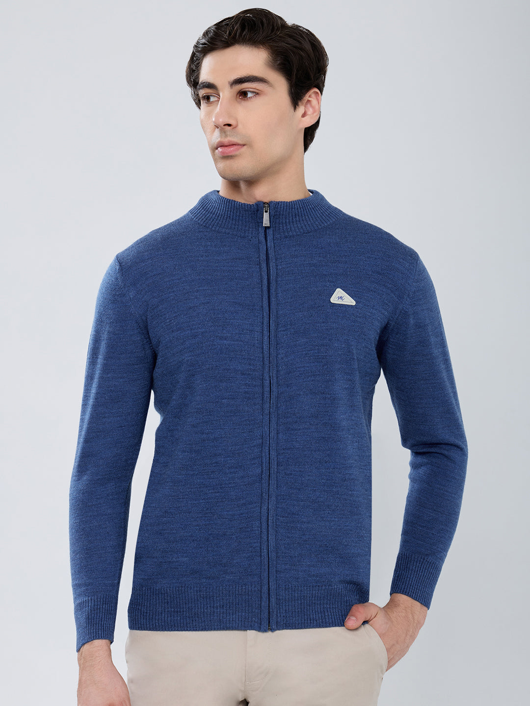 Men Blue Solid Turtle Neck Full Sleeve Pullover