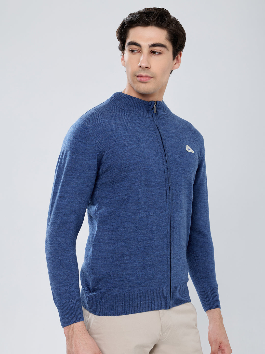 Men Blue Solid Turtle Neck Full Sleeve Pullover