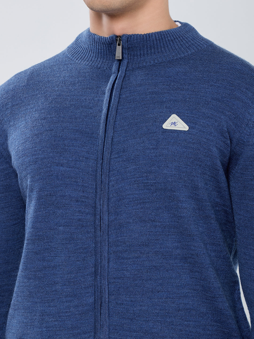 Men Blue Solid Turtle Neck Full Sleeve Pullover