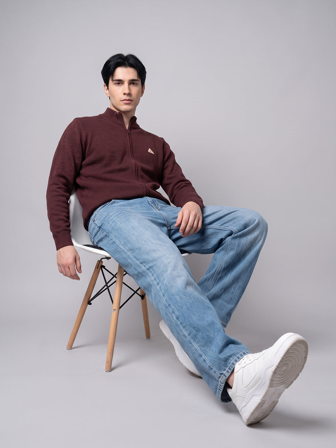 Men Brown Solid Turtle Neck Full Sleeve Pullover