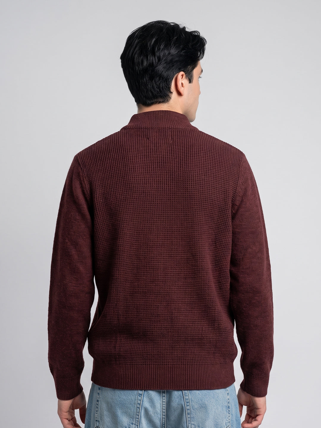 Men Brown Solid Turtle Neck Full Sleeve Pullover