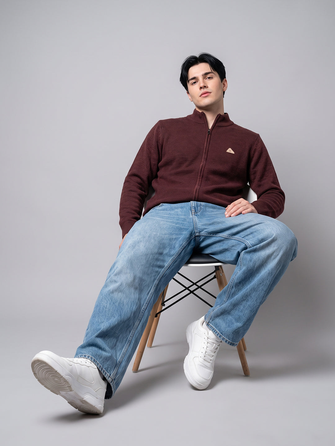 Men Brown Solid Turtle Neck Full Sleeve Pullover