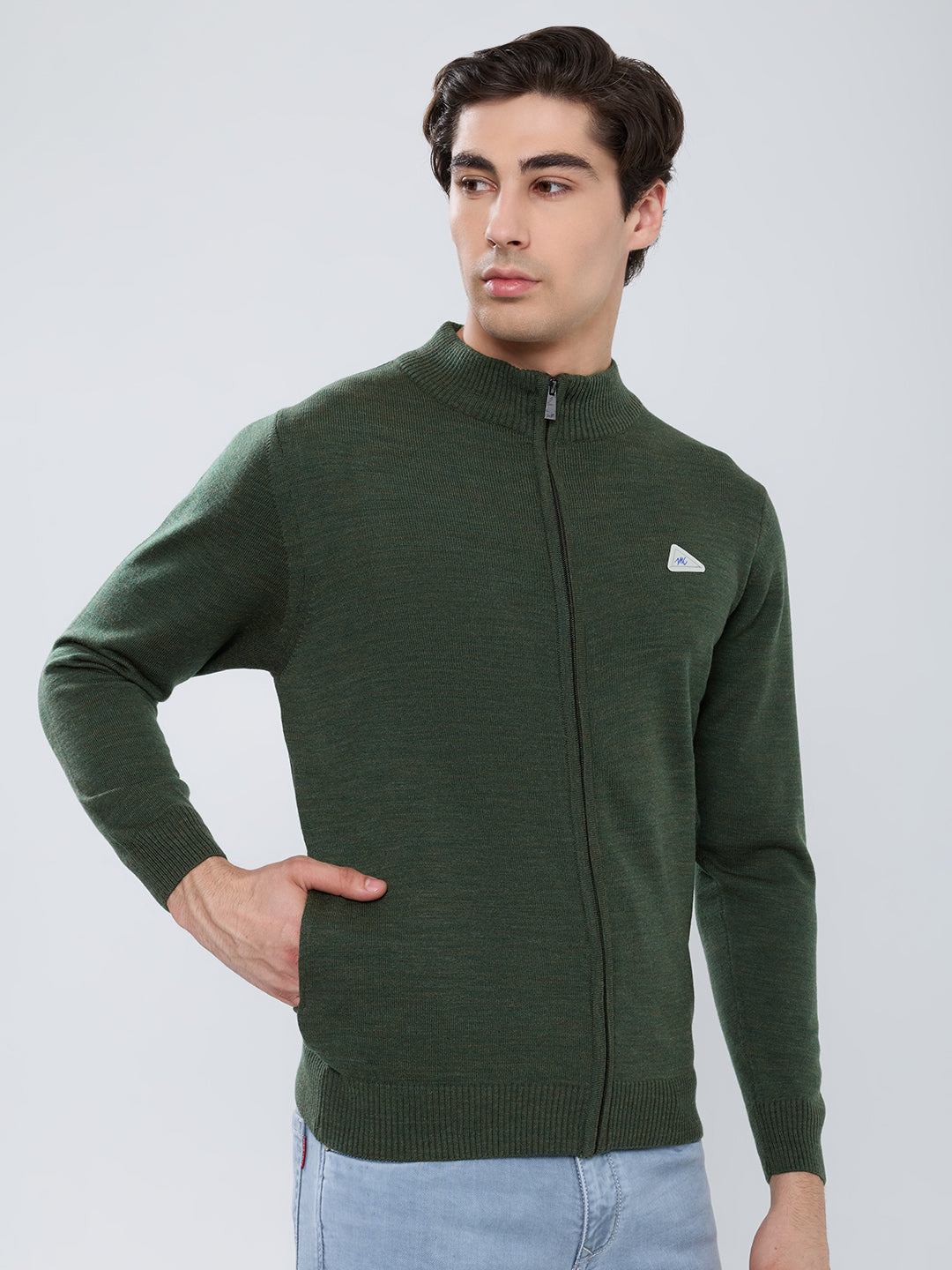 Men Green Solid Turtle Neck Full Sleeve Pullover