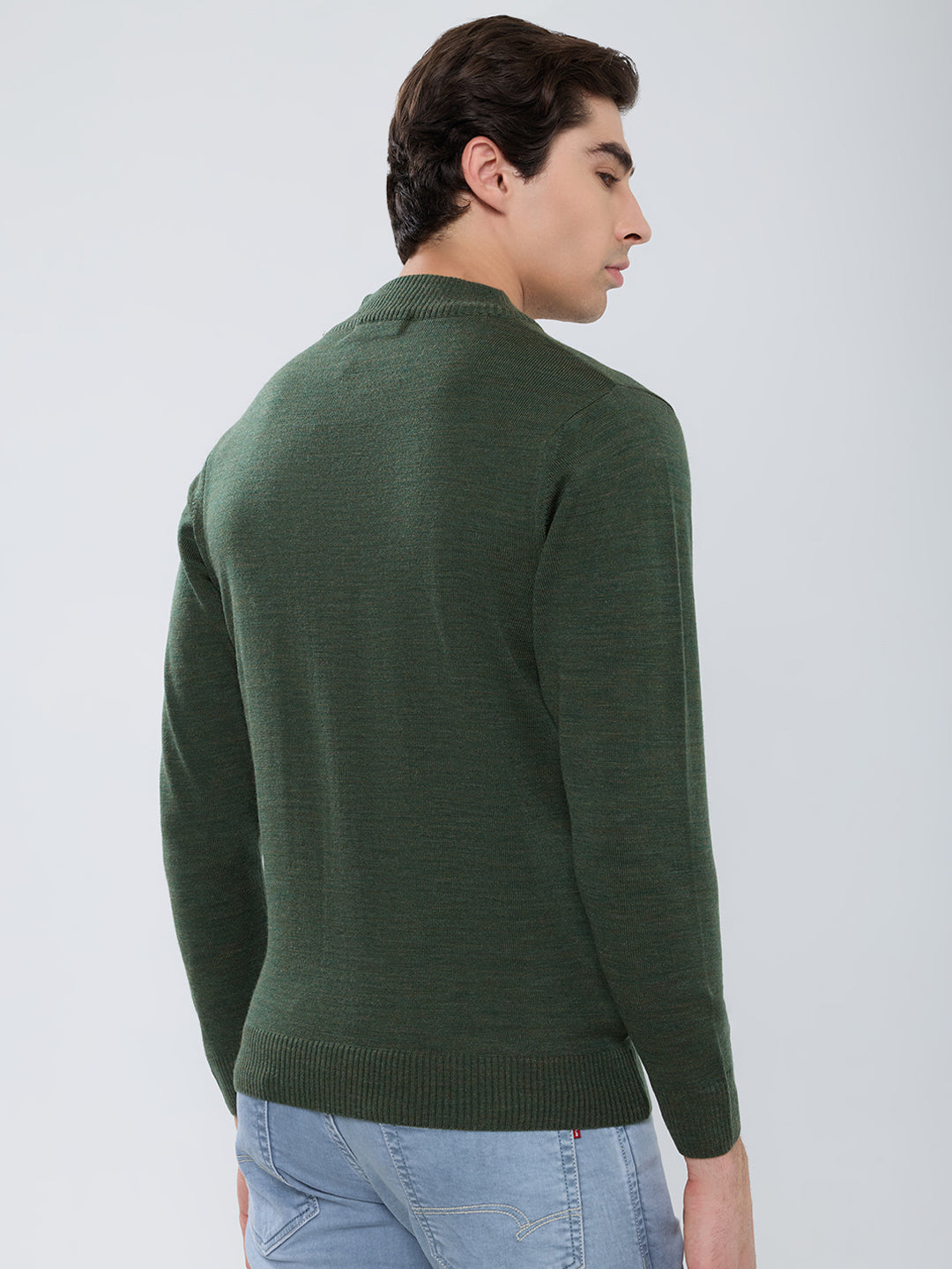 Men Green Solid Turtle Neck Full Sleeve Pullover