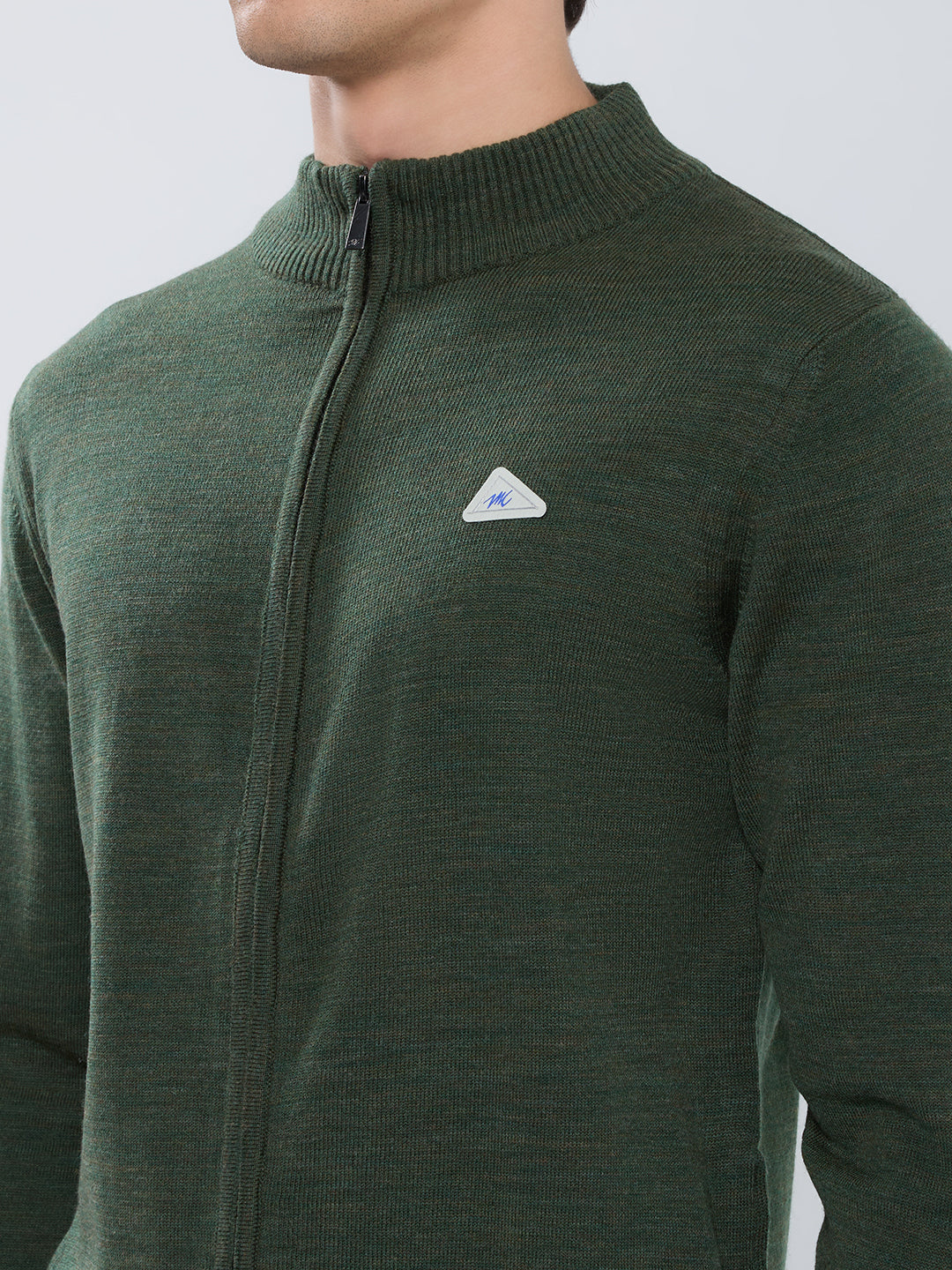 Men Green Solid Turtle Neck Full Sleeve Pullover