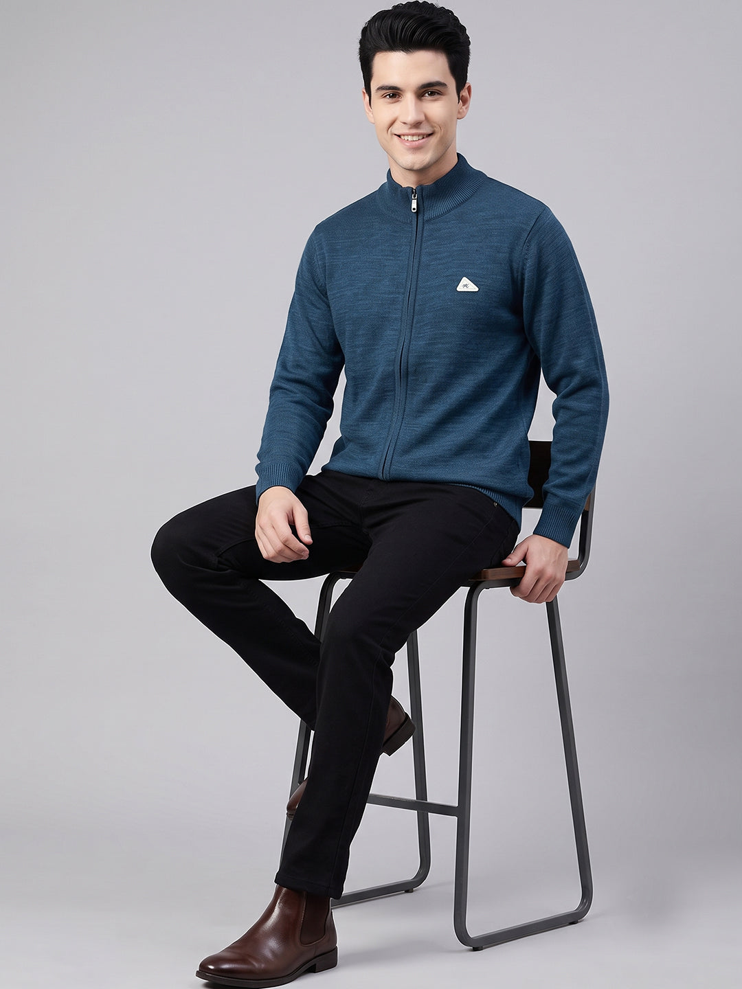Men Blue Solid Turtle Neck Full Sleeve Pullover