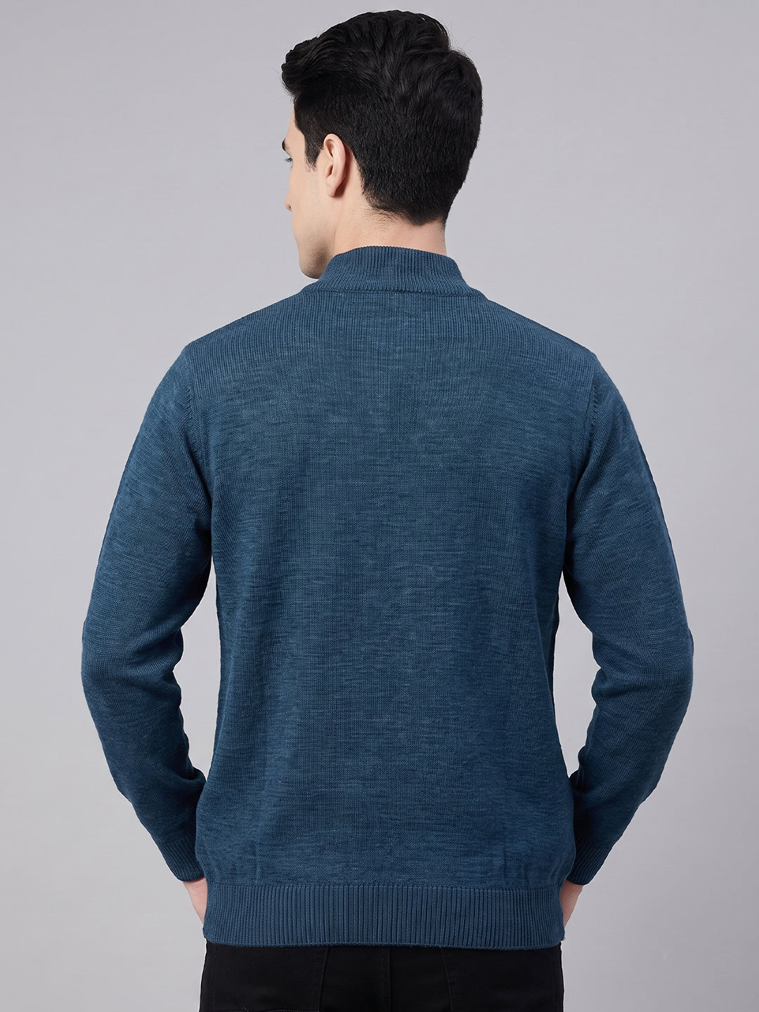 Men Blue Solid Turtle Neck Full Sleeve Pullover
