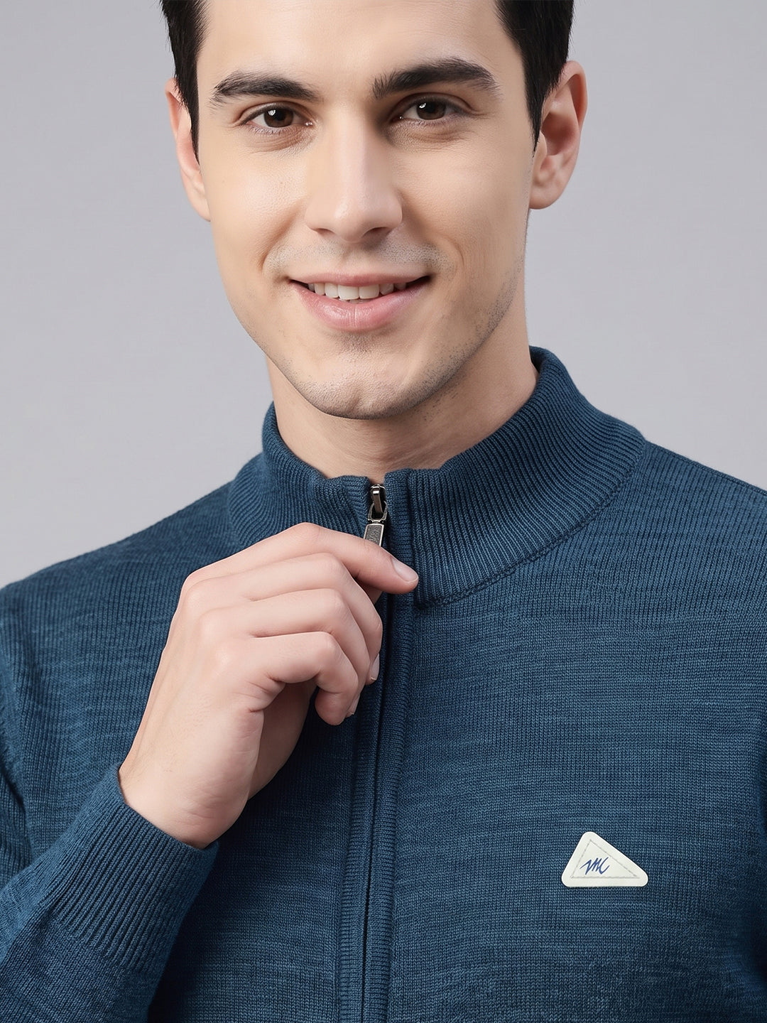 Men Blue Solid Turtle Neck Full Sleeve Pullover