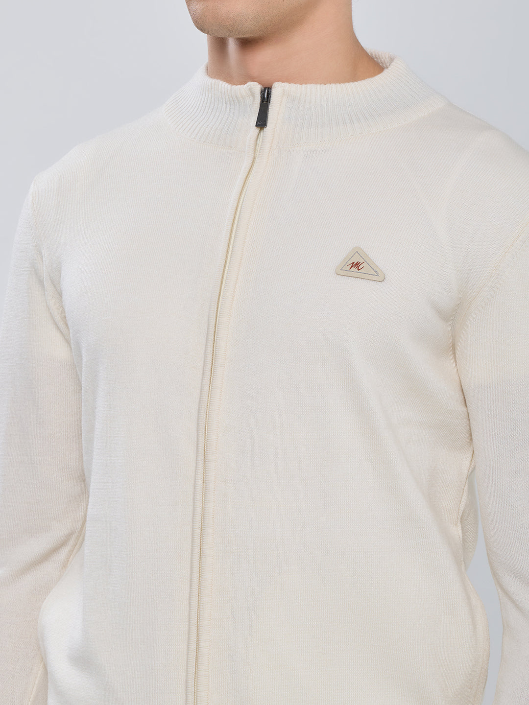 Men Cream Solid Turtle Neck Full Sleeve Pullover