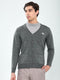 Men Grey Solid V Neck Full Sleeve Cardigan