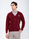 Men Maroon Solid V Neck Full Sleeve Cardigan
