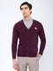 Men Purple Solid V Neck Full Sleeve Cardigan