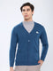 Men Blue Solid V Neck Full Sleeve Cardigan