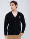 Men Black Solid V Neck Full Sleeve Cardigan