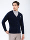 Men Navy Blue Solid V Neck Full Sleeve Cardigan
