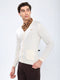 Men Cream Solid V Neck Full Sleeve Cardigan