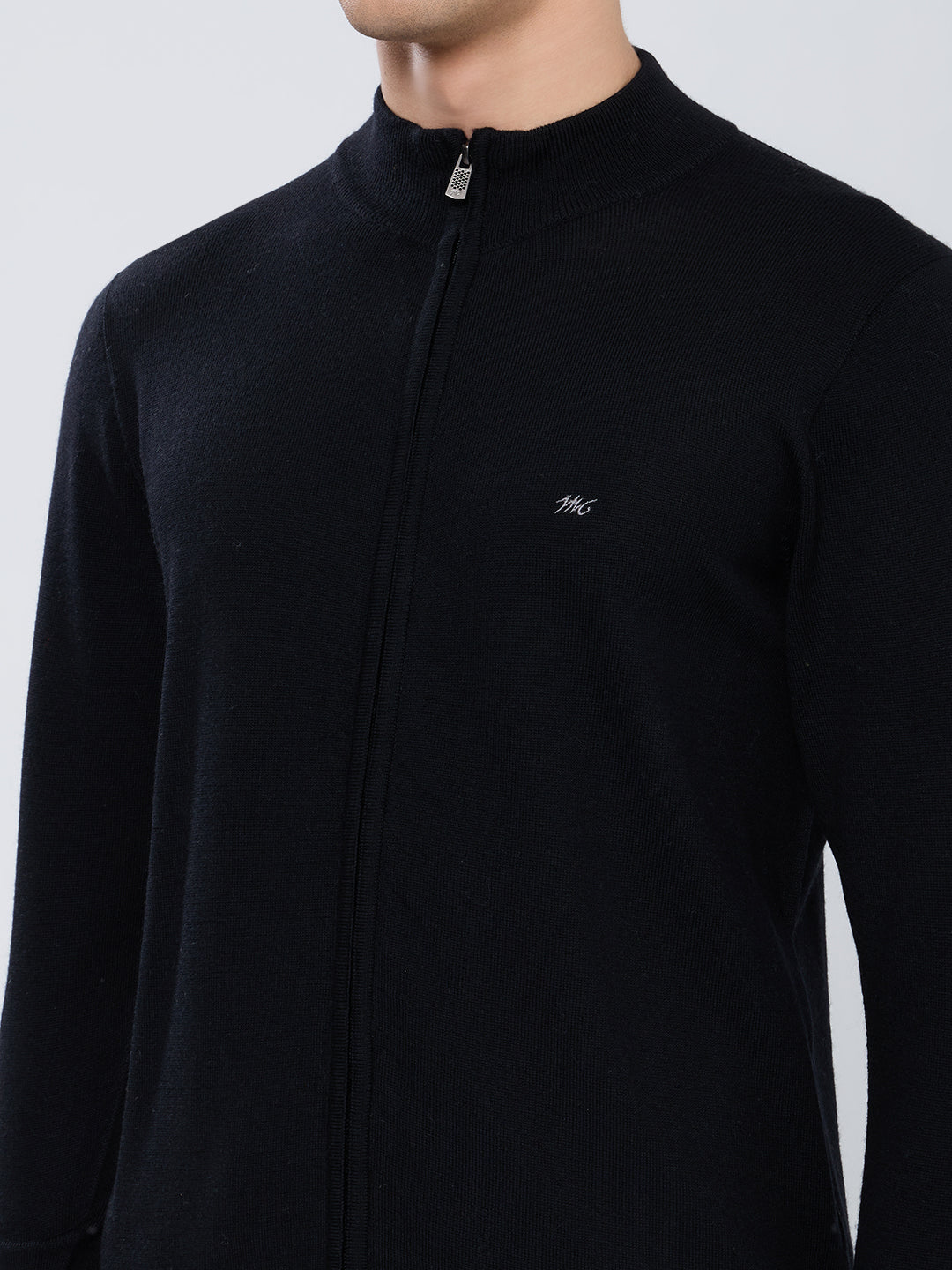 Men Black Solid High Neck Full Sleeve Pullover