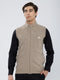 Men Beige Solid Collar Sleeveless Sweater