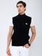 Men Black Solid Collar Sleeveless Sweater