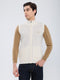Men Cream Solid Collar Sleeveless Sweater