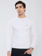 Men White Self Design Round Neck Full Sleeve Pullover