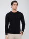 Men Black Self Design Round Neck Full Sleeve Pullover