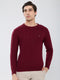 Men Maroon Self Design Round Neck Full Sleeve Pullover