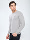 Men Grey Self Design Round Neck Full Sleeve Pullover