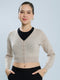 Women Beige Solid V Neck Full Sleeve Blouse