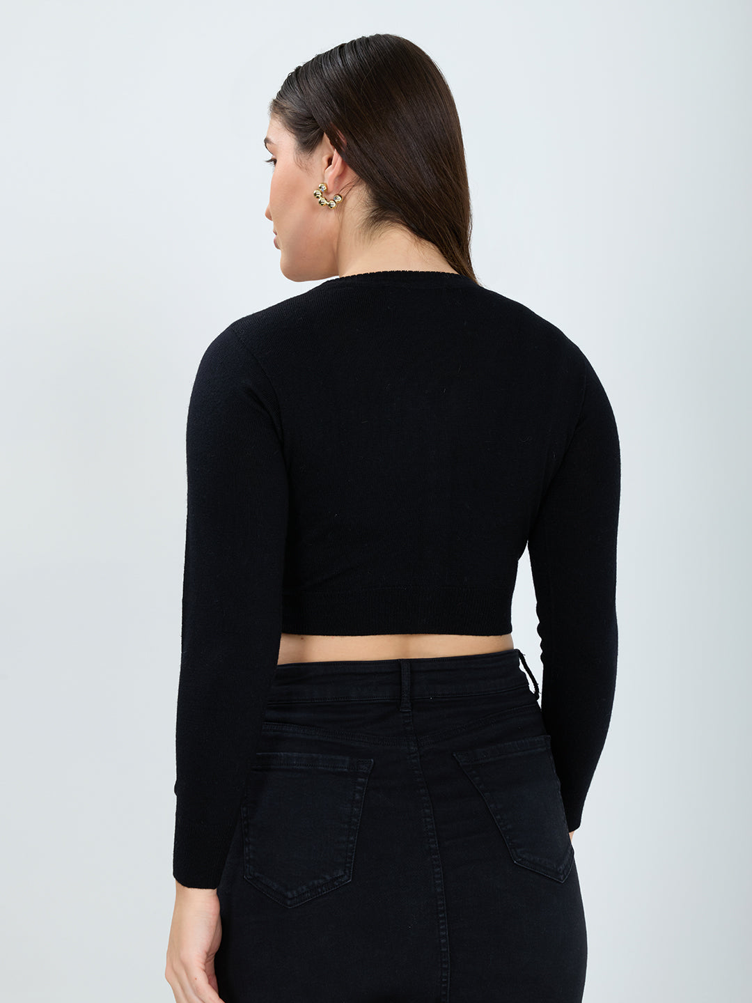 Women Black Solid Front Open Full Sleeve Blouse
