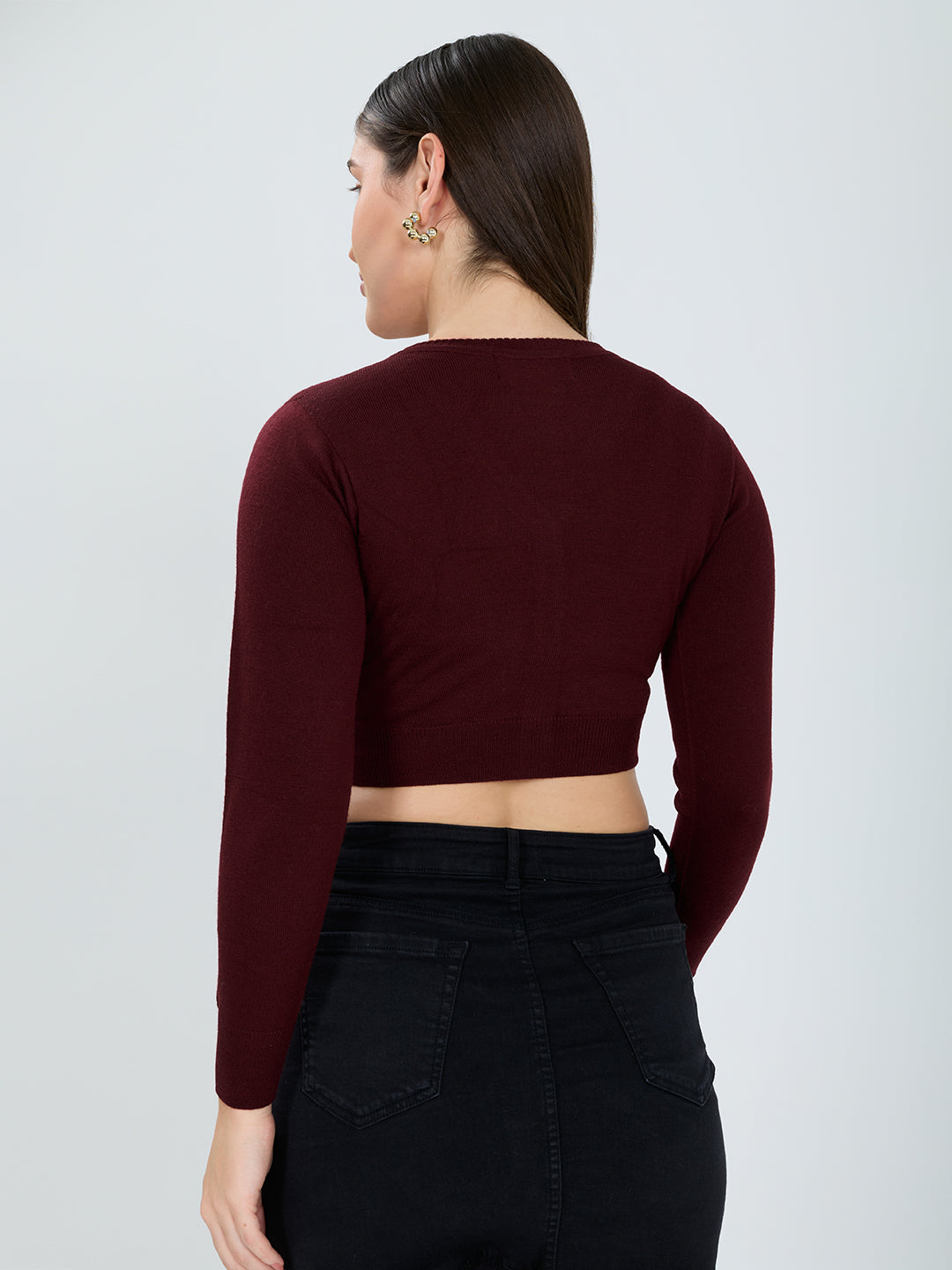 Women Maroon Solid Front Open Full Sleeve Blouse