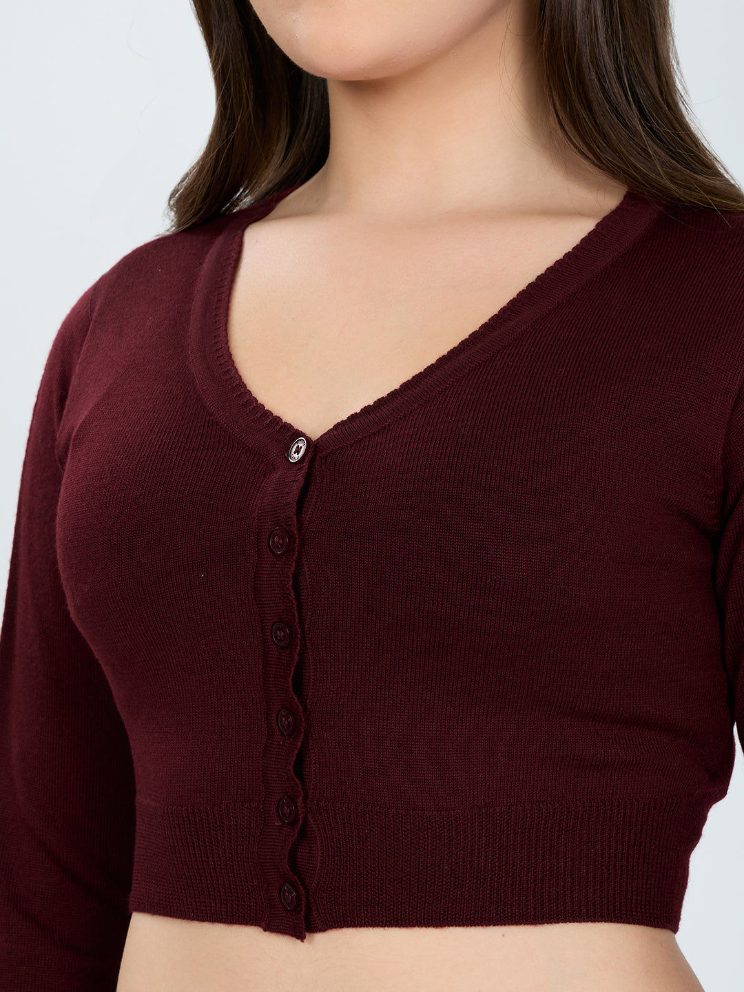 Women Maroon Solid Front Open Full Sleeve Blouse