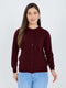 Women Maroon Solid Round Neck Full Sleeve Cardigan