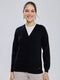 Women Black Solid V Neck Full Sleeve Cardigan