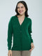 Women Green Solid V Neck Full Sleeve Cardigan