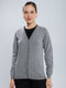 Women Grey Solid V Neck Full Sleeve Cardigan