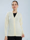 Women Cream Solid V Neck Full Sleeve Cardigan