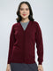 Women Maroon Solid V Neck Full Sleeve Cardigan