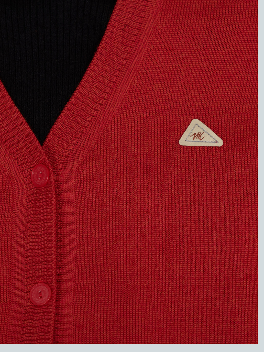 Women Red Solid V Neck Full Sleeve Cardigan