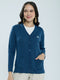 Women Blue Solid V Neck Full Sleeve Cardigan