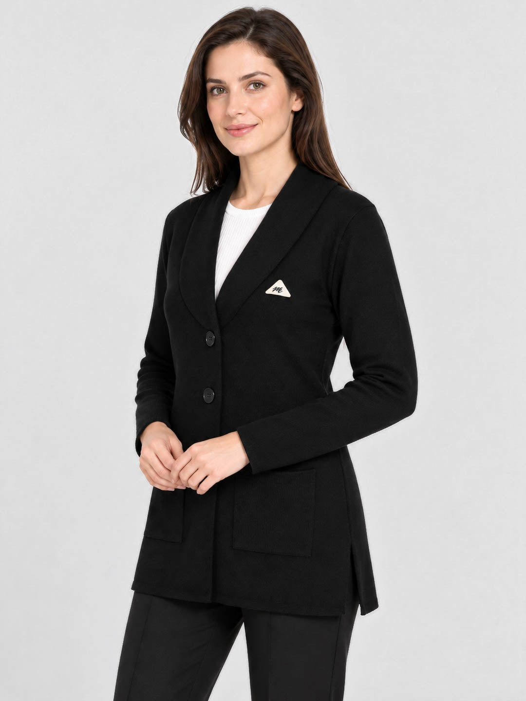 Women Black Solid V Neck Full Sleeve Cardigan