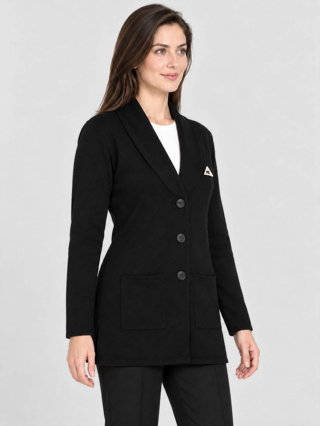 Women Black Solid V Neck Full Sleeve Cardigan