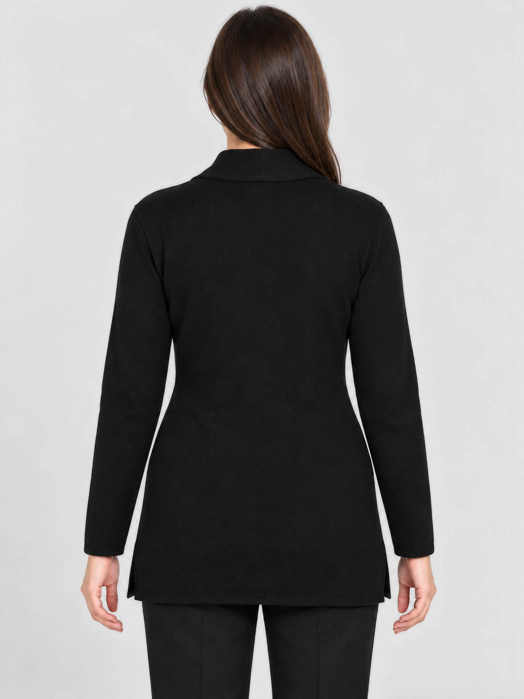 Women Black Solid V Neck Full Sleeve Cardigan