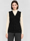 Women Black Solid V Neck Sleeveless Cardigan