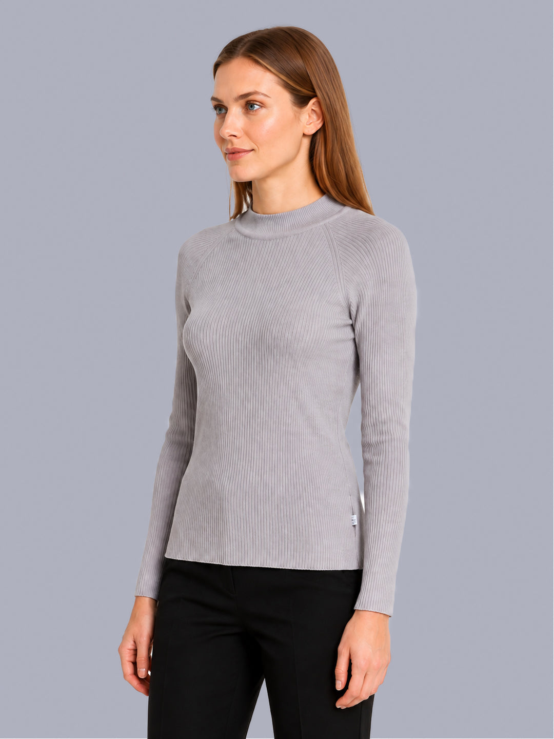 Women Purple Solid High Neck Full Sleeve Sceavy
